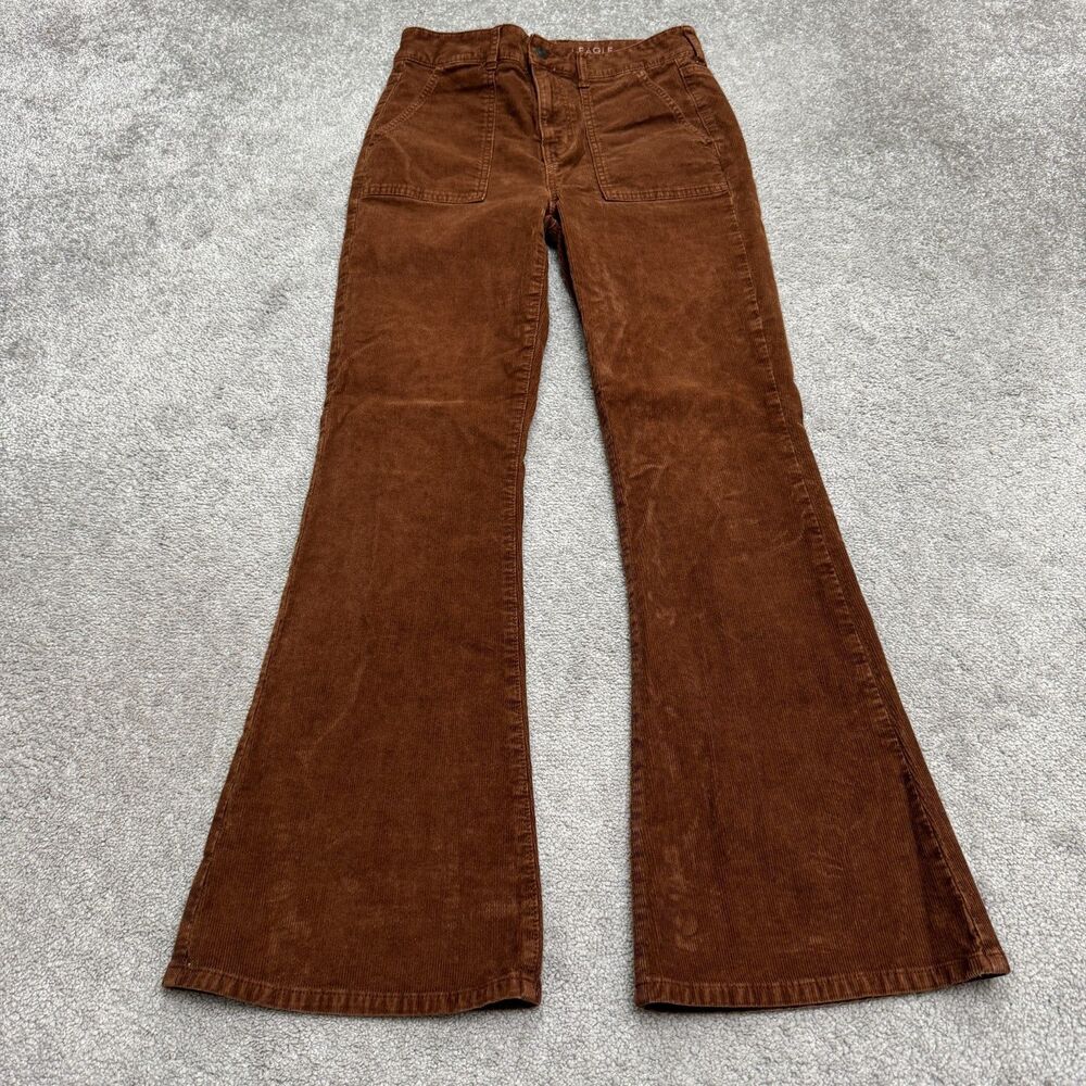 American Eagle Corduroy Flare Pants Womens 6 Regular Brown Stretch High Rise Zip